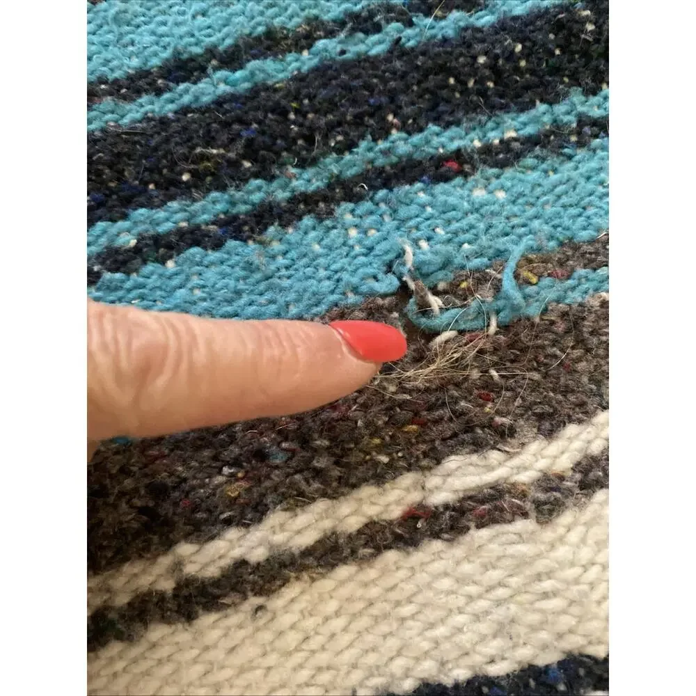 Turquoise Blue White Black Gray Western Blanket Falsa Fringed Throw 75” X 52”